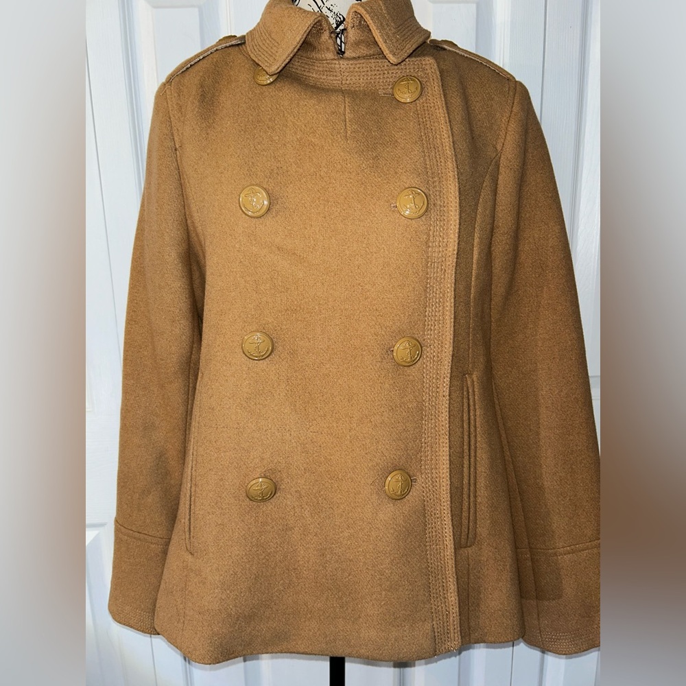 Women's Wool Blend Tan Double-Breasted Pea Coat